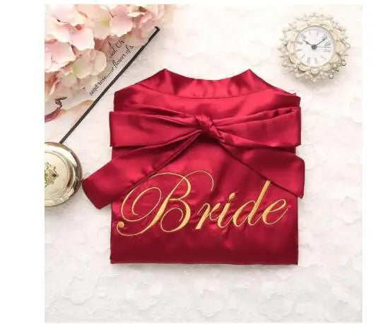 Bride Bridesmaid Wedding Robe Embroidery Kimono Bathrobe Gown Nightgown Casual Satin Short Women Sexy Nightwear Sleepwear
