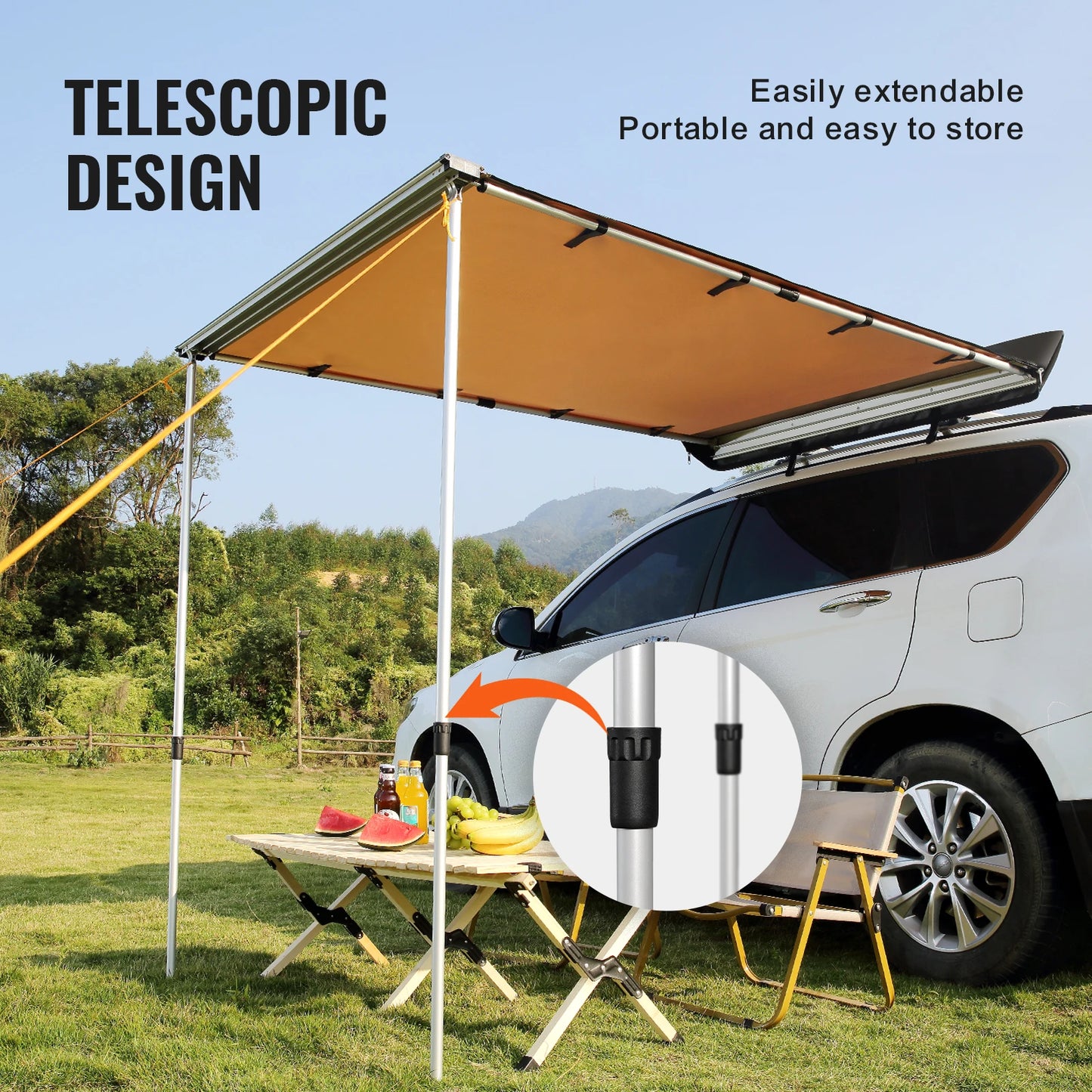 VEVOR Vehicle Awning  Retractable Car Side Awning Car Awning with Waterproof Storage Bag  Suitable for Truck SUV Van Campers