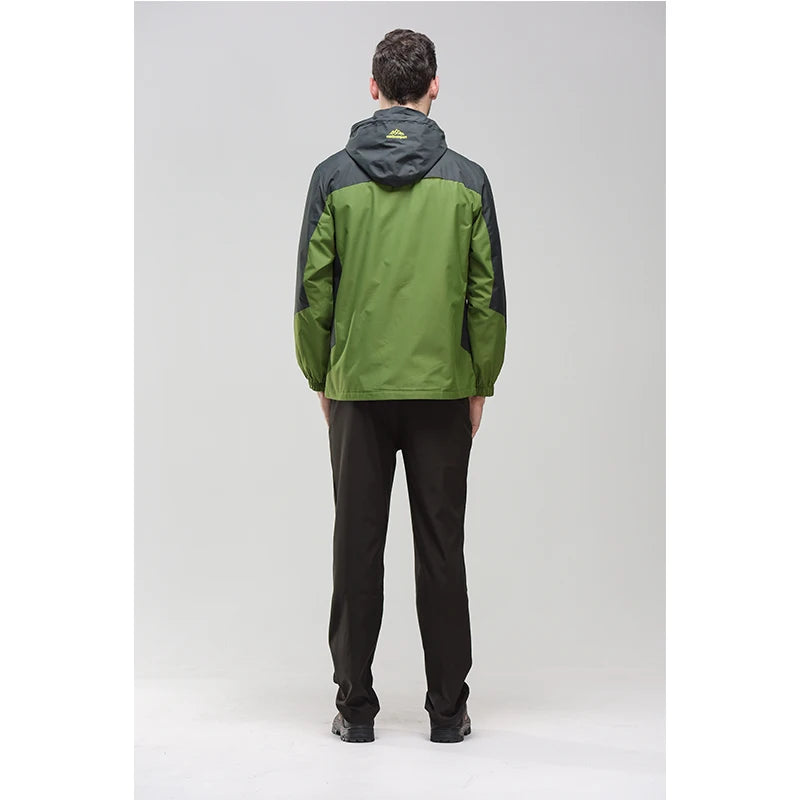 Men's Autumn Hiking Jacket Hooded Removable Waterproof Lightweight Rain Coat Trekking Outdoor Camping Casual Sportswear