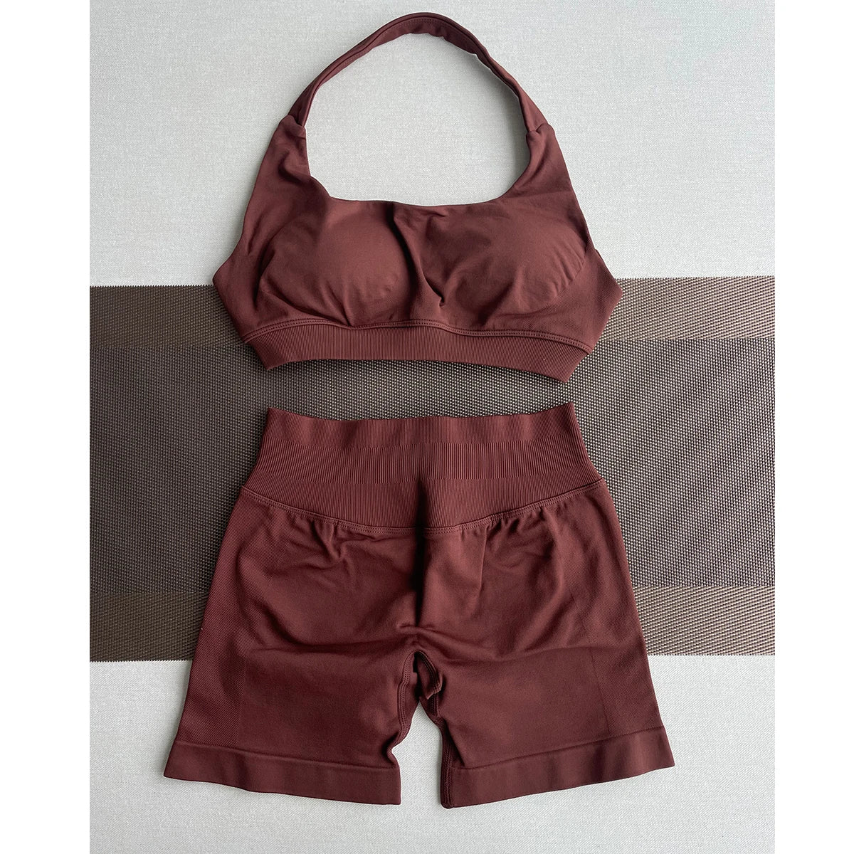 2 Pieces Yoga Gym Set Women Seamless Strappy Yoga Bra High Waist Workout Scrunch Shorts Sports Set Fitness Clothes Sportswear