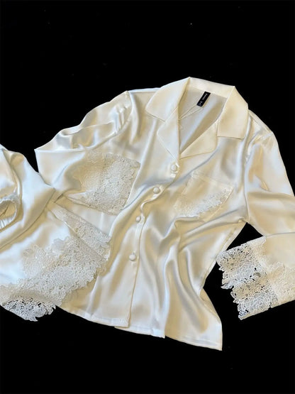 Pyjama Woman Silk Satin Sleepwear For Sleeping Clothes New Fashion Lace Home Clothing Women's Pajamas Suit Femme Nightwear