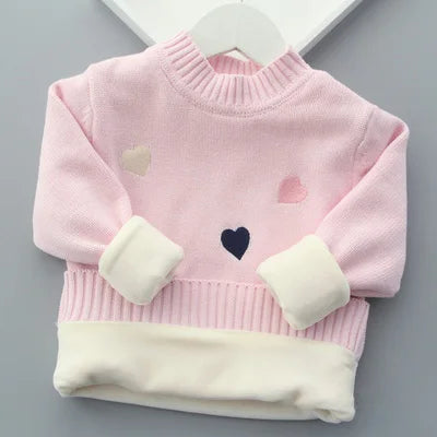 Pull d'automne-hiver pour filles, motif mignon amoureux, pull tricoté en polaire épaisse et chaude