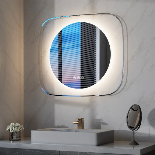 Miroir de salle de bain rétroéclairé LUVODI unique, 3 couleurs, intensité variable, antibuée, LED, design élégant, idéal pour la décoration.