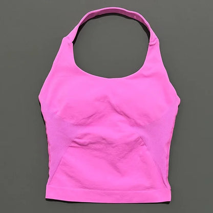 HISTELLO Halter Top Gym Vest Woman Backless Tank Tops Push Up Sport Bras Running Vest Workout Tops Activewear Yoga Clothing