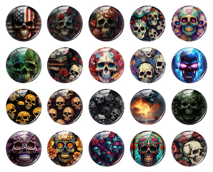 Breloques cabochons en verre à dos plat, style gothique sombre, tête de mort et fleur, pour la création de bijoux DIY. Démonstration de camée à dos plat pour la fabrication de bijoux DIY.