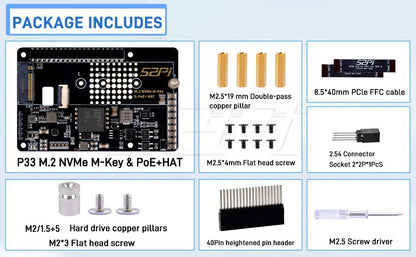52Pi M.2 NVME M-key & PoE+ Hat & Active Cooler Kit For Raspberry Pi 5 Support SSD: 2230/2242/2260/2280