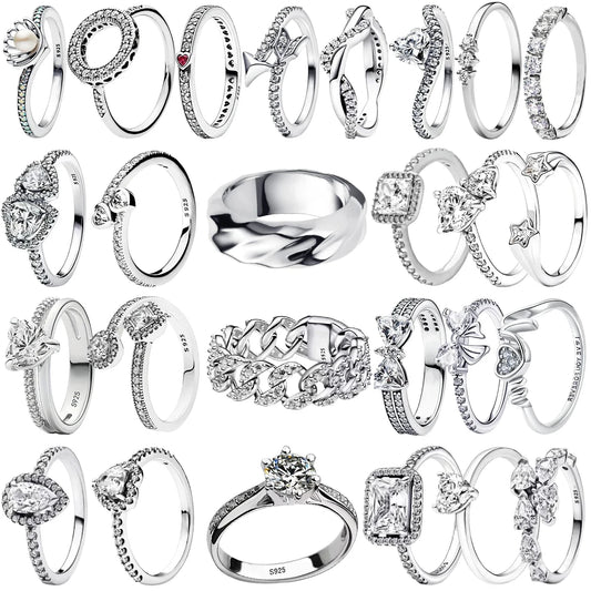 Vintage Moissanite Rings 925 Sterling Silver 6 Claws Cubic Zirconia Heart Crown Rings for Women Anniversary Fine Jewelry Gifts