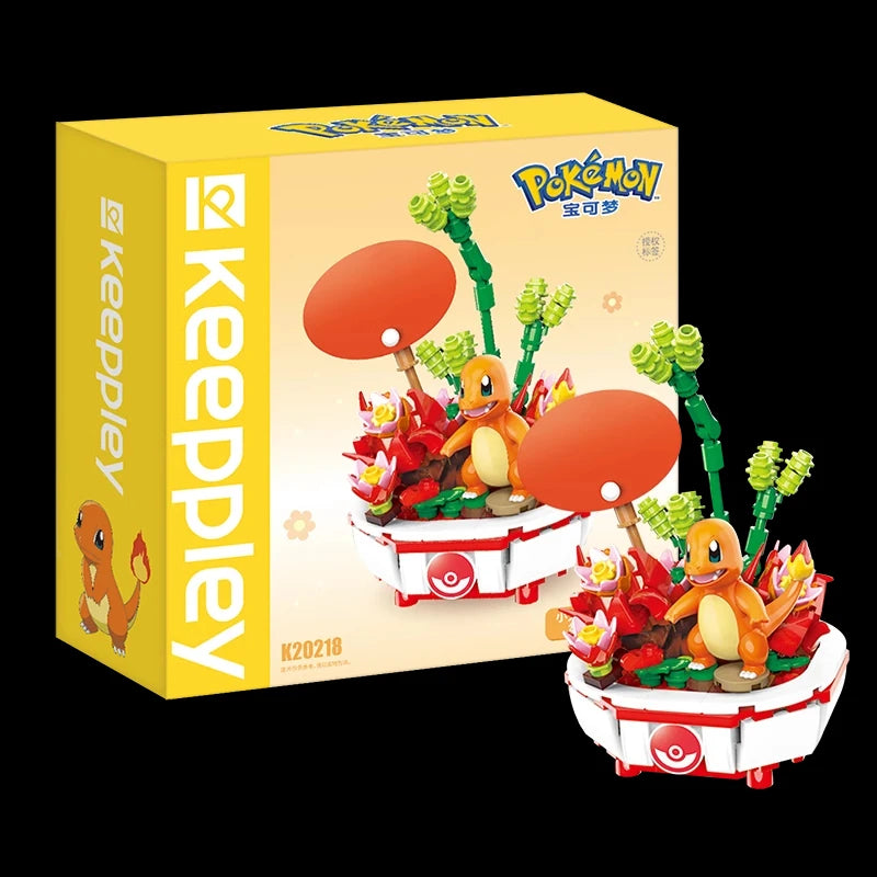 Pokemon Building Block Pikachu Charmander Squirtle Model Toy Home Decoration Plant Potted Flower Brick Girl Toy Child Gift