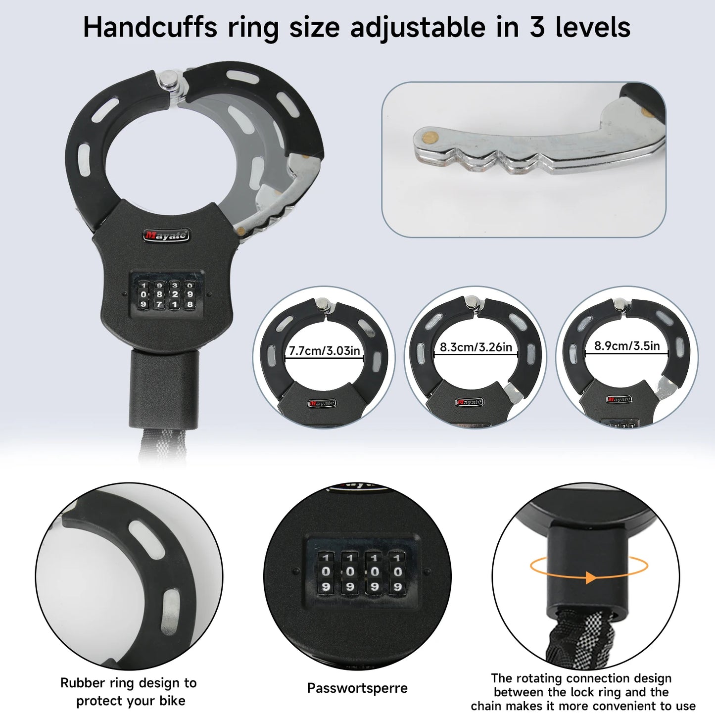 Electric Scooter Anti-Theft Handcuff Lock Bike Lock Coiled Secure Password Lock E-Scooter Prams Motorcycle Bike Accessories