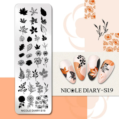 NICOLE DIARY Rose Flower Nail Stamping Plates Image Template Valentine's day Love Heart Printing Stencil Nail Art Manicure Tools