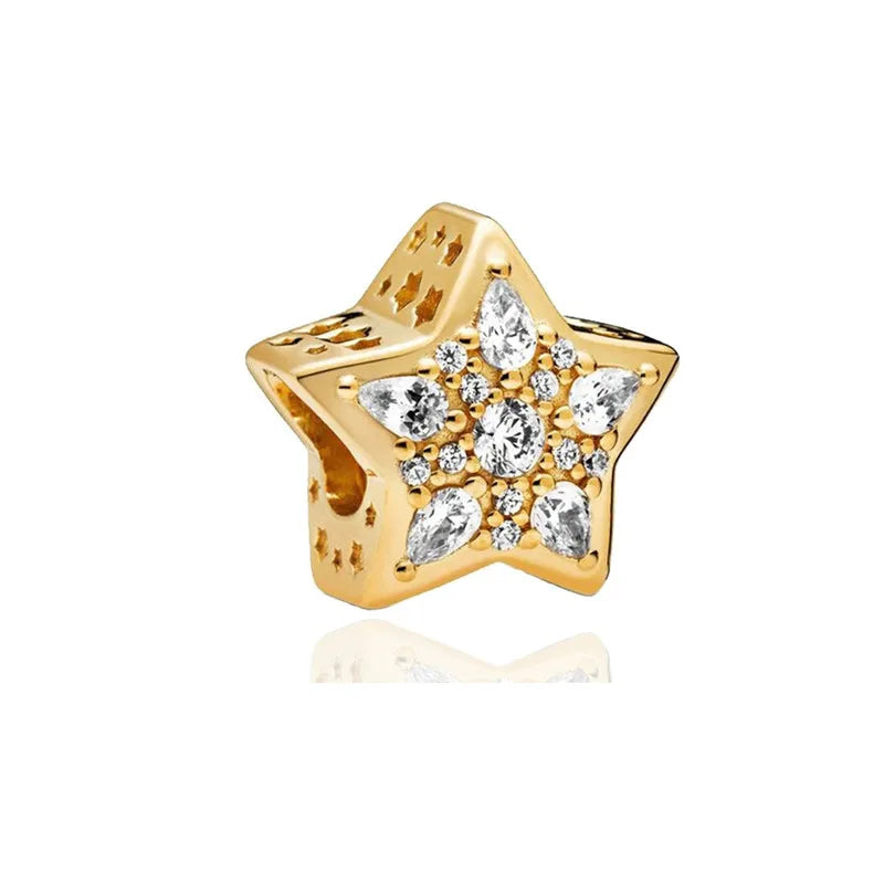 Nouvelle chaîne de sécurité plaquée or, fermoir cœur, arbre généalogique, perle breloque flocon de neige compatibles avec les bracelets européens originaux en argent 925 - Bijou à offrir