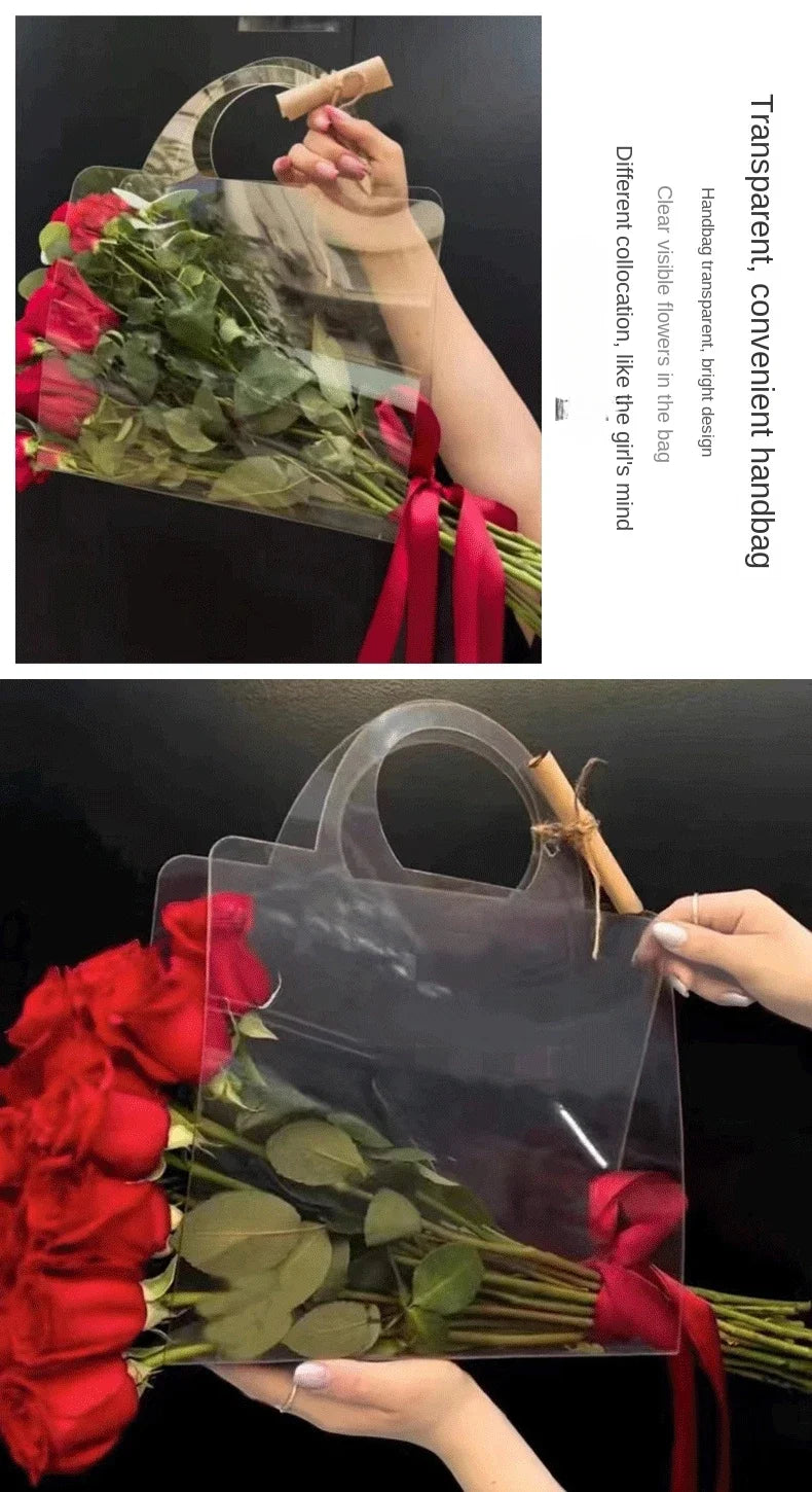 4-20PCS Flower Bag 50 Silk Clear PET Tote Bag Valentine's Day Transparent Gift Bag Simple Internet Popular Flower Packaging Bag