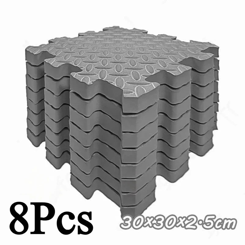 Tapis de gym emboîtable en 8 pièces, 2,5 cm d'épaisseur, antidérapant, absorbant les chocs, lavable, idéal pour le yoga, les salles de sport, les salons, les garages, etc.