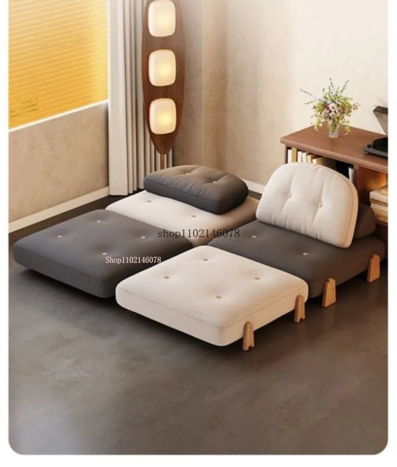 Nordic Home Lazy Sofa Small Apartment Fabric Sofas Living Room Tofu Block Module Combination Sofa Bed Dual-purpose Cream Tatami