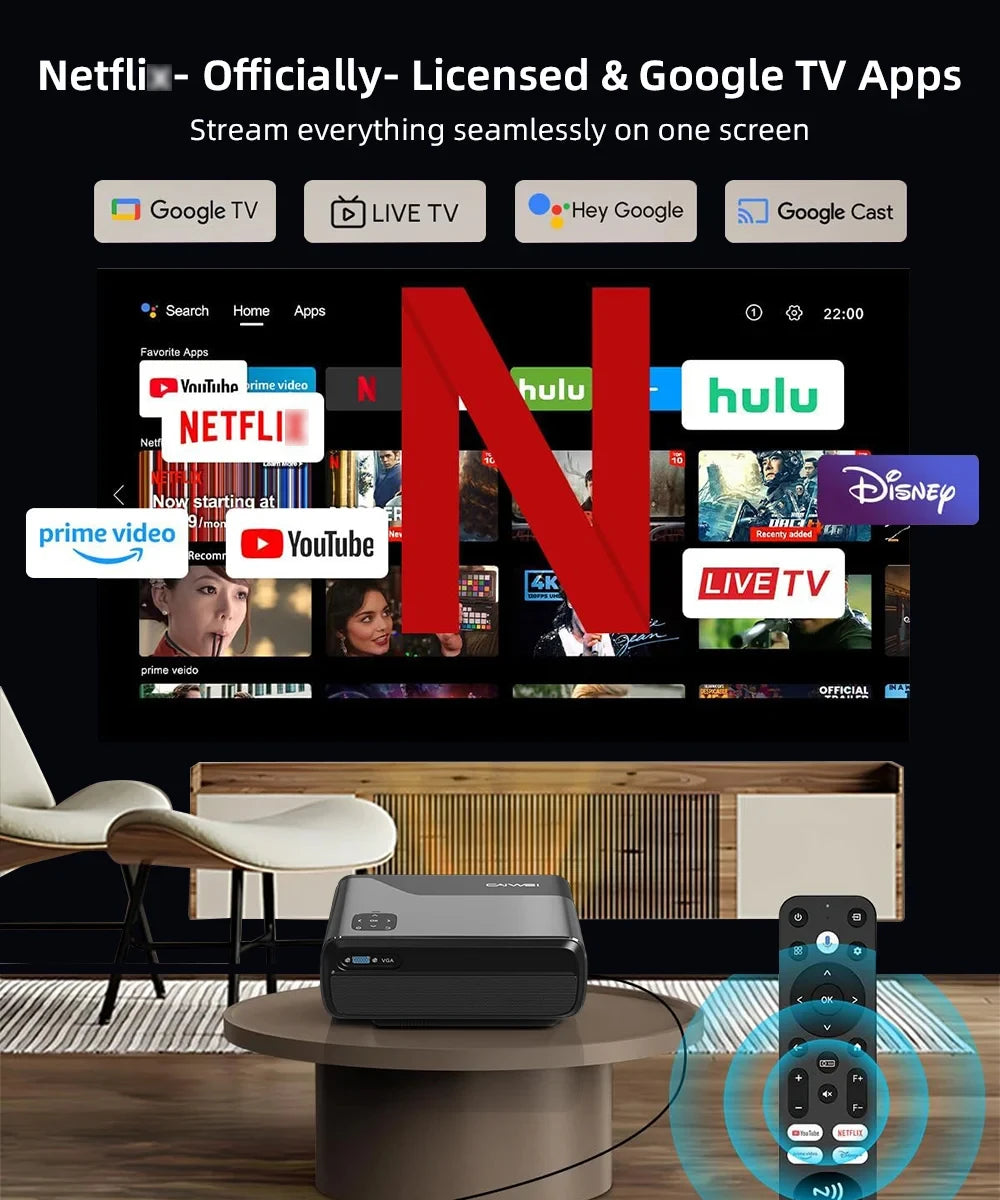 projector Portable 4K UHD HDR10 Home cinema Movie Google TV certified Gaming Outdoor MEMC Dust proof