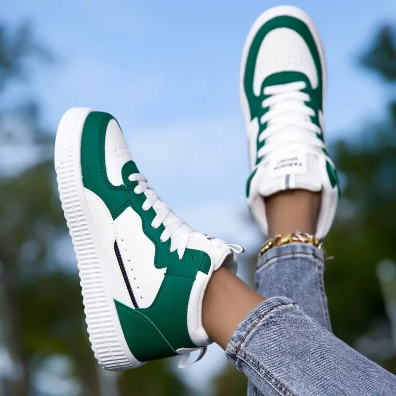 HKDQ Blue High Top Sneakers Unisex Non Slip Platform Men's Skate Shoes Spring Autumn Casual Leather Skateboard Shoes For Women