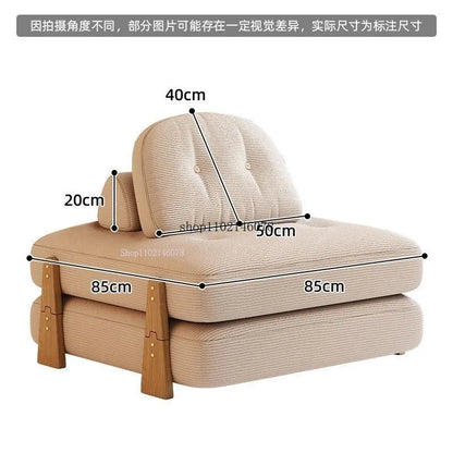 Nordic Home Lazy Sofa Small Apartment Fabric Sofas Living Room Tofu Block Module Combination Sofa Bed Dual-purpose Cream Tatami