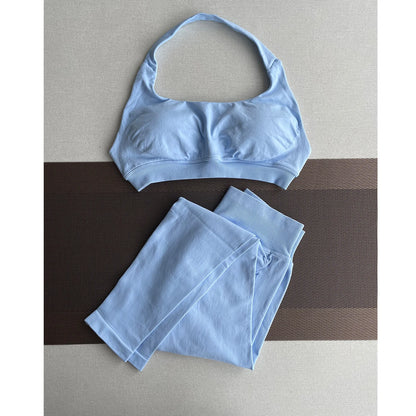 2 Pieces Yoga Gym Set Women Seamless Strappy Yoga Bra High Waist Workout Scrunch Shorts Sports Set Fitness Clothes Sportswear