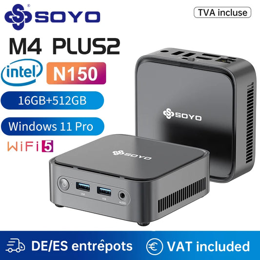 SOYO M4 PLUS2 Mini PC Intel Alder Lake N150 Windows 11 Pro Mini PC 16GB DDR4  512GB PCIe M.2 SSD WiFi 5 BT4.2 Desktop Computer