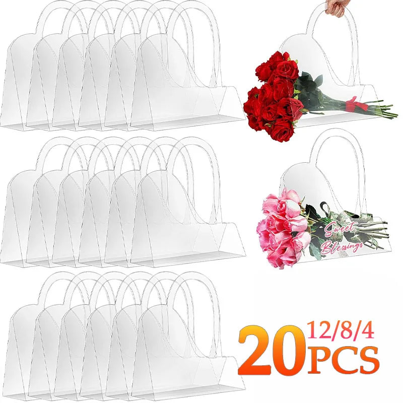 4-20PCS Flower Bag 50 Silk Clear PET Tote Bag Valentine's Day Transparent Gift Bag Simple Internet Popular Flower Packaging Bag