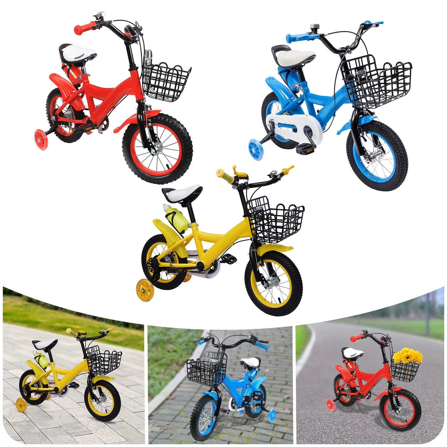 Children Bike Boys Girls Toddler Bicycle Adjustable Height Kid Bicycle with Basket for 2-4 Years Old Blue / Red / Yellow