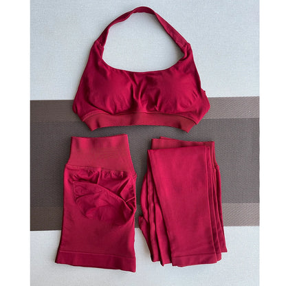 2 Pieces Yoga Gym Set Women Seamless Strappy Yoga Bra High Waist Workout Scrunch Shorts Sports Set Fitness Clothes Sportswear