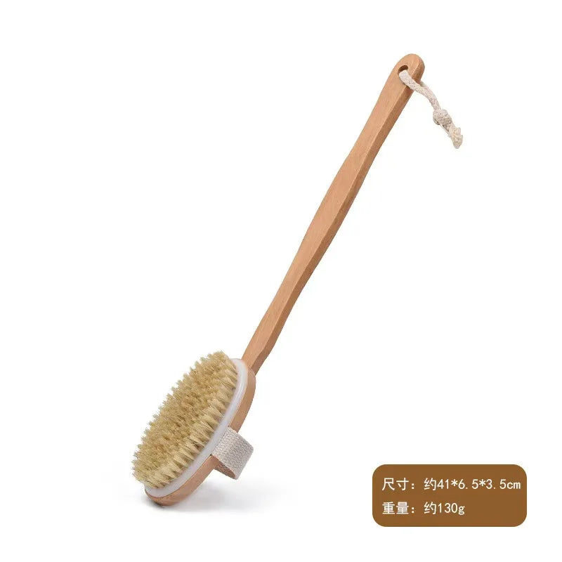 1Pc Wooden Detachable Long Handle Shower Body Brush Bathing Massage Back Body Exfoliating Brush Bathroom Wash Brush Bath Tools