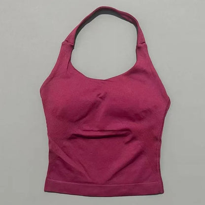 HISTELLO Halter Top Gym Vest Woman Backless Tank Tops Push Up Sport Bras Running Vest Workout Tops Activewear Yoga Clothing