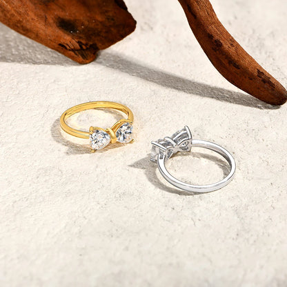 Bagues en argent sterling 925 avec nœud papillon et moissanite, lot de 2, 0,8 ct, taille cœur, couleur D, pureté VVS1. Bijou de luxe idéal pour une soirée.