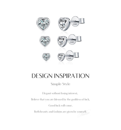 Boucles d'oreilles MODIAN en argent sterling 925, ornées de moissanites en forme de cœur et disponibles en 3 tailles. Bijoux fins et tendance pour femmes.