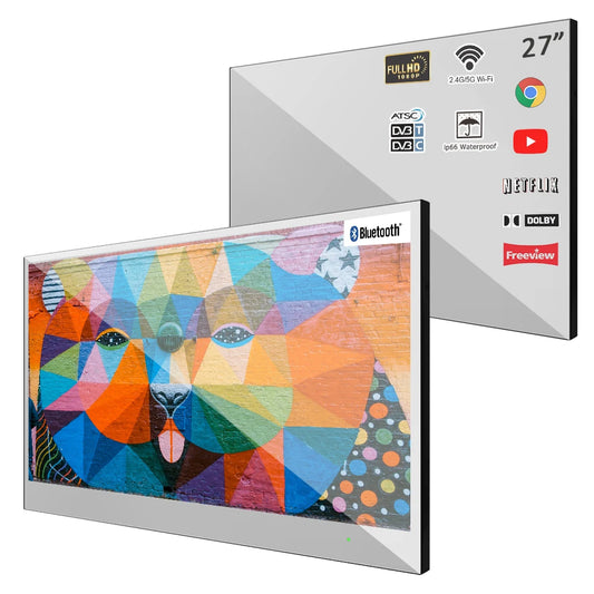 Souria 27 inches Magic Mirror Waterproof LED TV for Bathroom DTV Tuner WiFi Android TV Hotel Advertising SPA Salon US DVB-T T2 C