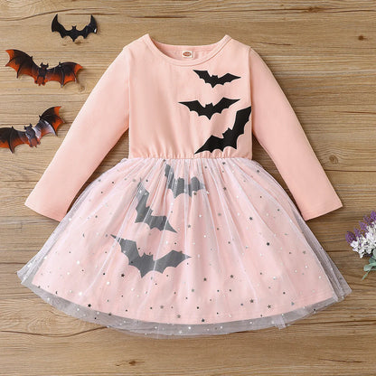 Prowow 2-8Y Kids Purple Halloween Dresses For Girls Long Sleeve Princess Mesh Spooky Spider Dress Children Halloween Costumes