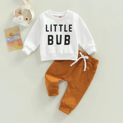 0-3Y Baby Boys Autumn Winter Clothes Set Kids Long Sleeve Letter Print Pullover Tops Sweatshirt Pants Toddler Casual Outfits