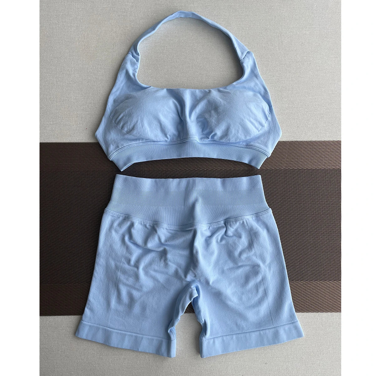 2 Pieces Yoga Gym Set Women Seamless Strappy Yoga Bra High Waist Workout Scrunch Shorts Sports Set Fitness Clothes Sportswear