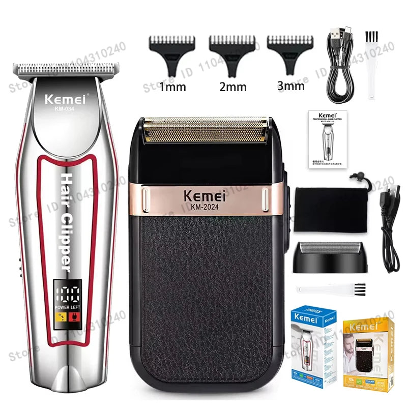 Kemei Men's Electric Hair Trimmer USB Charging Cordless Hair Clipper Reciprocating Twin Blade Beard Shaver KM-2024 KM-034 Kit