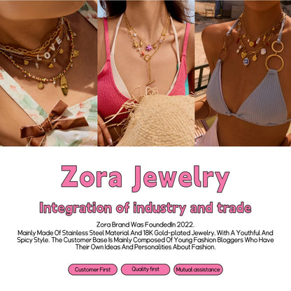 Zora Minimalist Style Silver-Plate Stainless Steel Heart Pendant Splicing Tassels Necklace Waterproof Women's Unique Jewelry