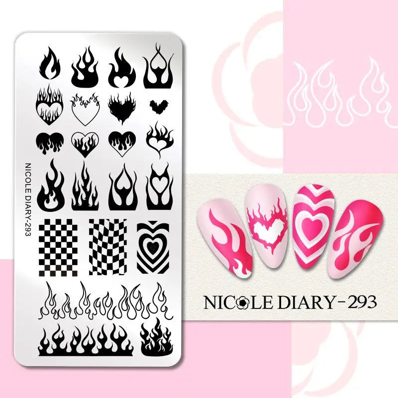 NICOLE DIARY Rose Flower Nail Stamping Plates Image Template Valentine's day Love Heart Printing Stencil Nail Art Manicure Tools