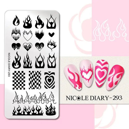 NICOLE DIARY Rose Flower Nail Stamping Plates Image Template Valentine's day Love Heart Printing Stencil Nail Art Manicure Tools