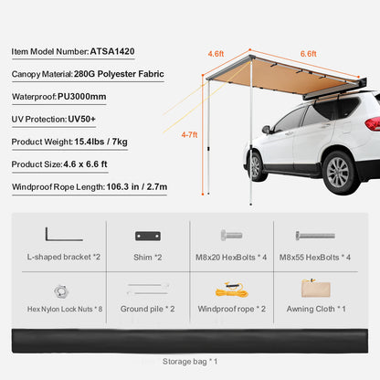 VEVOR Vehicle Awning  Retractable Car Side Awning Car Awning with Waterproof Storage Bag  Suitable for Truck SUV Van Campers