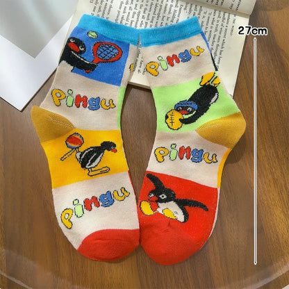 1/2Pairs Autumn and Winter Season Trendy Cartoon Cute Original Versatile Animal Colorful Pattern Simple Penguin Middle Socks