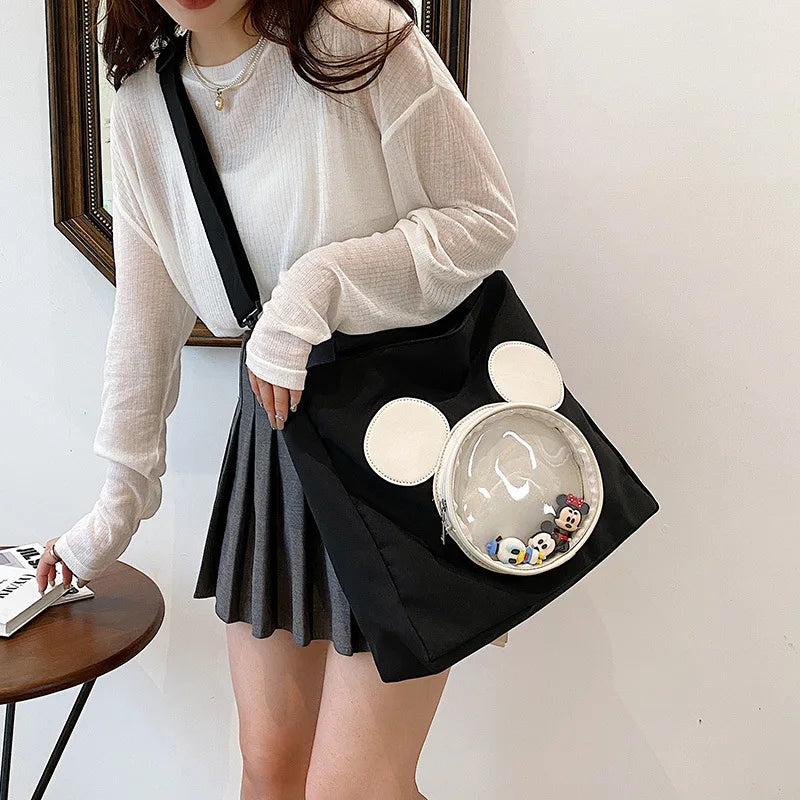 Cute Cartoon Mickey Portable Tote Fashion Canvas Outside To Carry Shopping Bags Tide Shoulder Diagonal Bag
