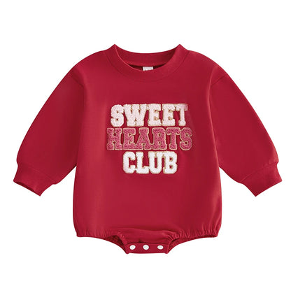 Newborn Baby Girl Boy Sweatshirt Romper Autumn Spring Letter Embroidered Long Sleeve Round Neck Jumpsuits for Valentine's Day