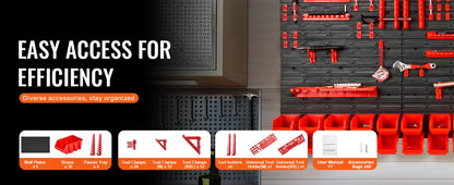 SucceBuy Wall Mounted Storage Bins 30/48Bin Parts Rack Organizer Garage with Wall Panels Hooks Plastic Shop Tool for Screw Nails