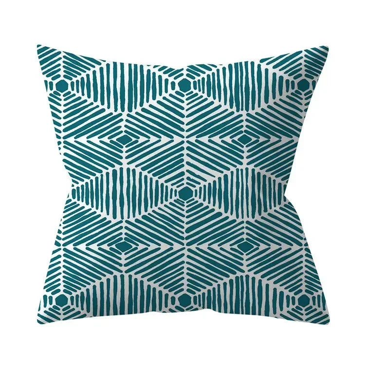 Teal Blue Cushion Cover Decorative Sofa Cushions Polyester Geometric Pillow Covers 45x45 Throw Pillows Single Side Pillowcases