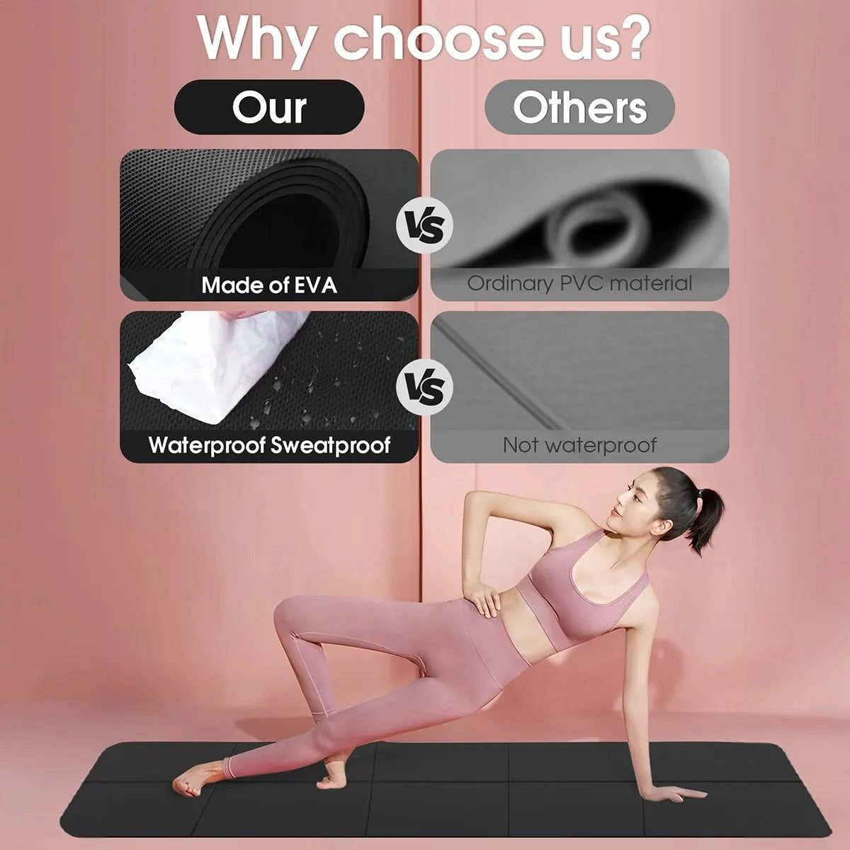 Tapis de yoga antidérapant en mousse EVA confortable de 4 mm d'épaisseur, idéal pour le yoga, le Pilates et la gymnastique.
