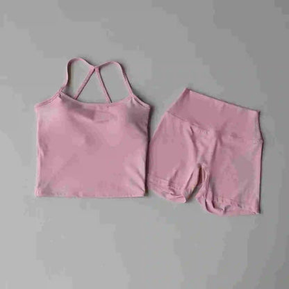 2PCS Gym Fitness Medium-intensity Sports Vest Beauty Back Yoga Suit Sports Bra Women Pilates Bra High Waist Hip Lift Shorts Set