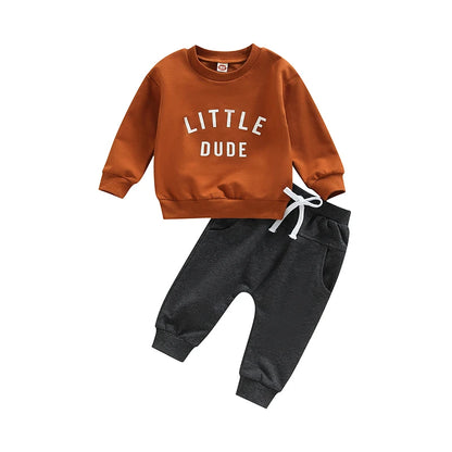 0-3Y Baby Boys Autumn Winter Clothes Set Kids Long Sleeve Letter Print Pullover Tops Sweatshirt Pants Toddler Casual Outfits