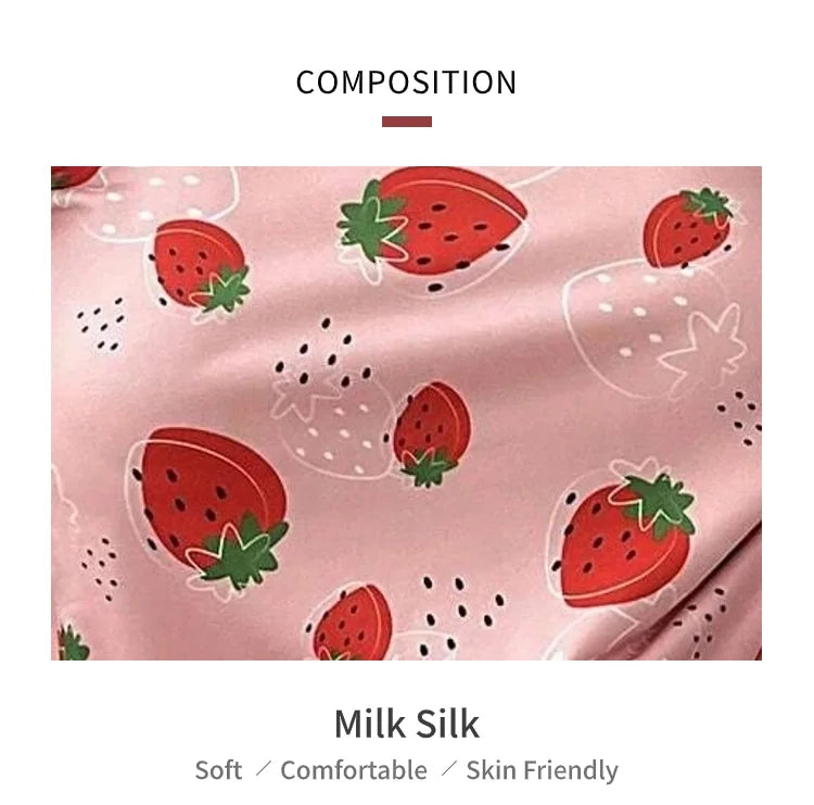 Pajamas Set for Women Breathable Strawberry Print Sleepwear Comfy Short Sleeve Top and Shorts Pyjama Home Loungewear for Ladies