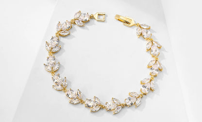 Bracelets de mariage ZAKOL de luxe en zircone cubique AAA pour femmes, bracelet jonc de haute qualité couleur or blanc avec breloque feuille