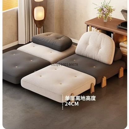 Nordic Home Lazy Sofa Small Apartment Fabric Sofas Living Room Tofu Block Module Combination Sofa Bed Dual-purpose Cream Tatami